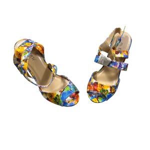 Womens Size 8.5 Multicolor Cork Wedge Heels Platform Sandals‎ Ankle Strap Bumper
